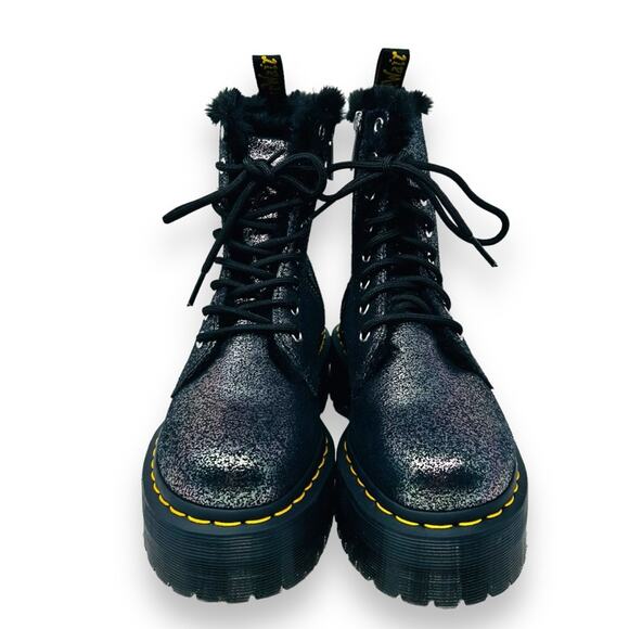 NWOT Dr. Martens Jadon Black Silver Distressed Metallic Fur Lined Moto Boots 6 - Picture 2 of 11